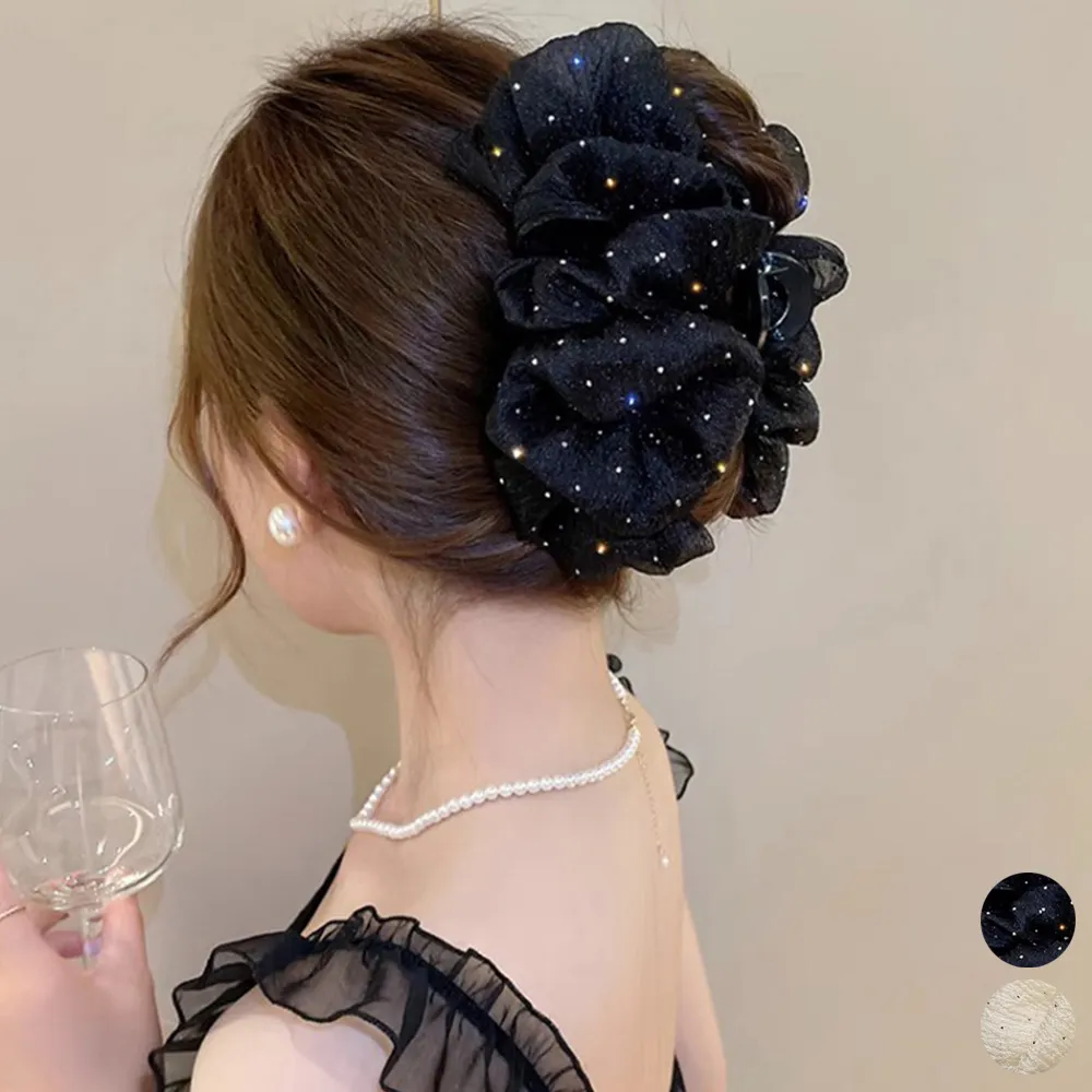 ラメ入りフリルヘアクリップ