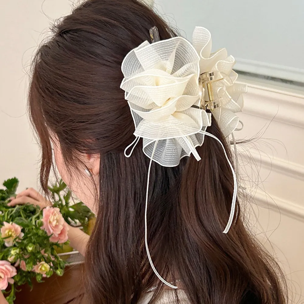 チュールフラワーヘアクリップ
